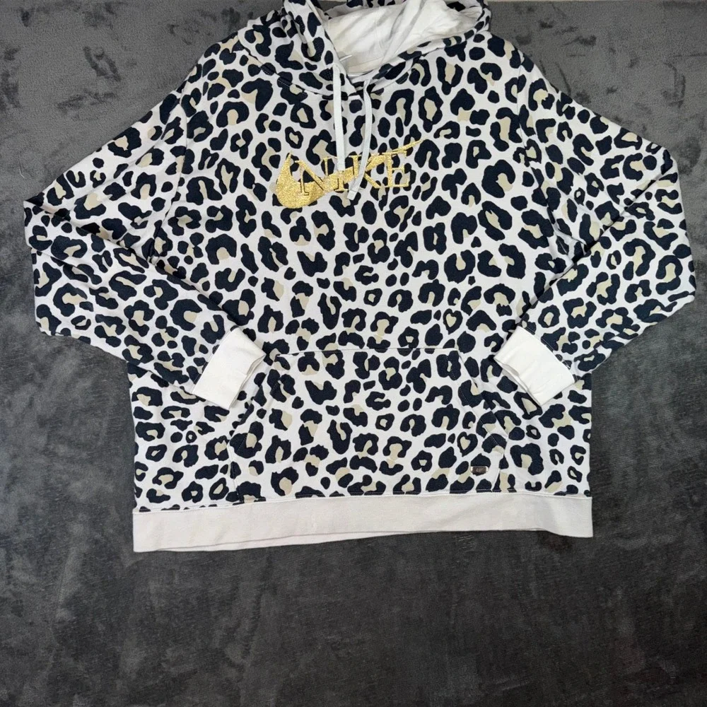 Womens XXL Nike Hoodie White Black Gold Leopard Print Excellent Glitter Swoosh